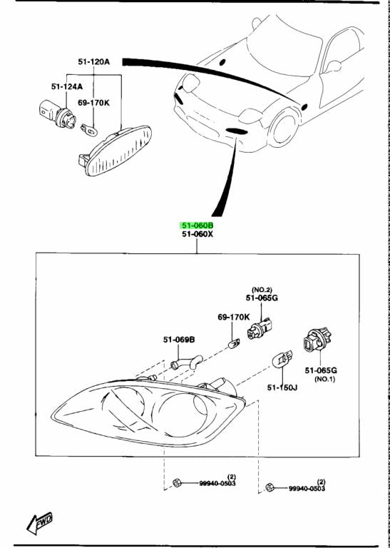 MAZDA RX-7 FD3S Front Bumper Lamp SET (GENUINE - OEM)