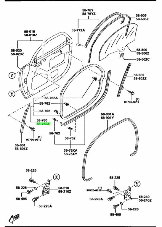 MAZDA RX-7 FD3S Door Weatherstrip Seal Left & Right Set (GENUINE - OEM)