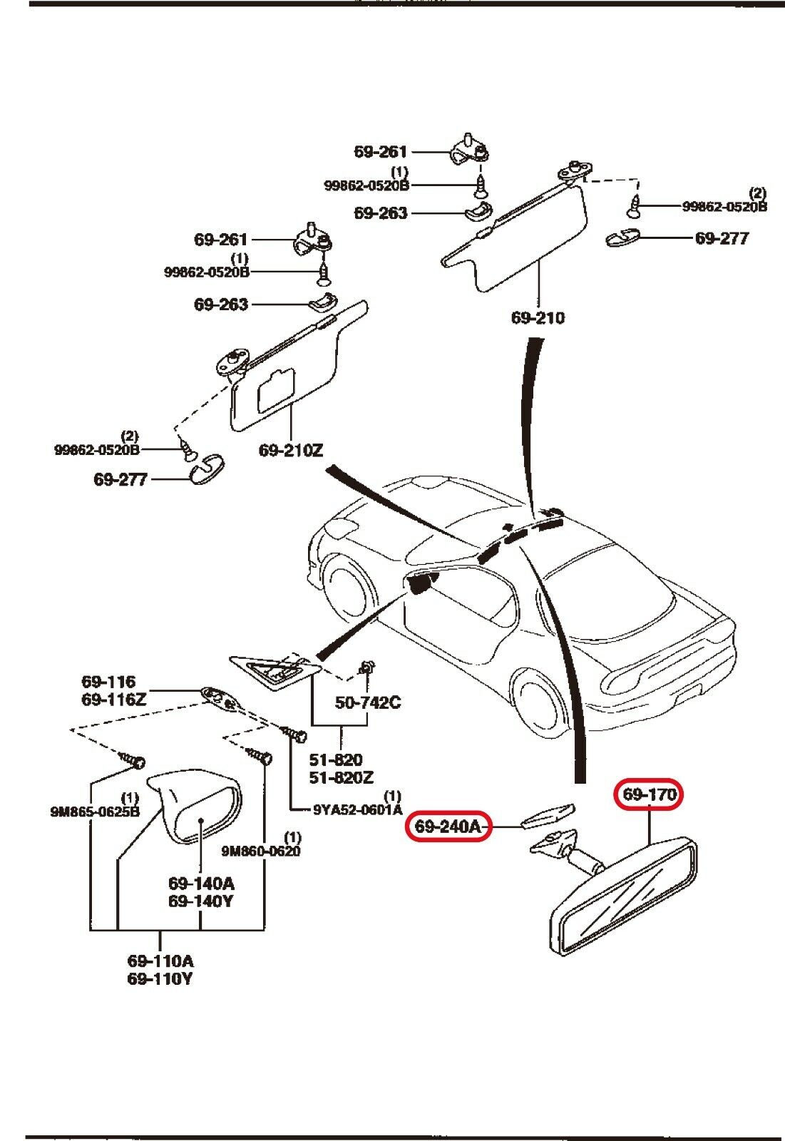 MAZDA RX-7 FD3S Interior Rear View Mirror + Mount (GENUINE - OEM)