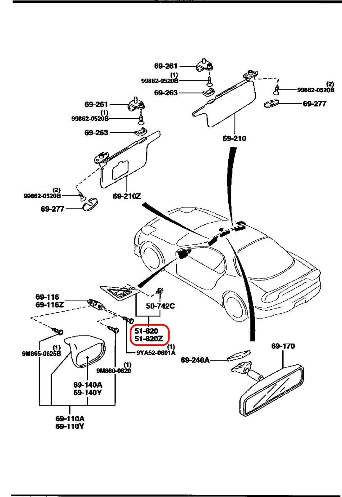 MAZDA RX-7 FD3S Outer Door Mirror Corner Trim Garnish (GENUINE - OEM)