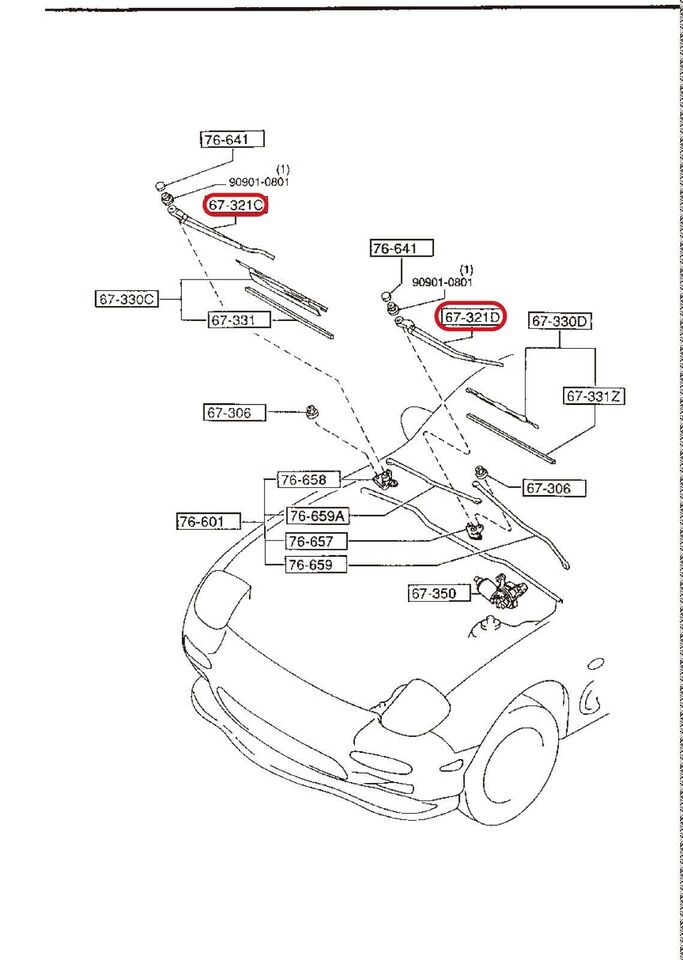 MAZDA RX-7 FD3S Front Windshield Wiper Arms RHS+LHS (Set of 2) RHD